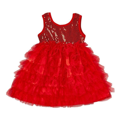 Girls Red Sparkle Sequin Tiered Tutu Flower Girl Dress 12M-7 - SophiasStyle.com